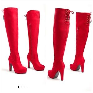 Torrid New Sexy 8.5 WW Over The Knee Red Stretch Faux Suede 4.5" Heel Boots